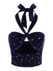 ZAFUL Débardeur Court Etoile Dorée en Velours à Col Halter L Bleu profond