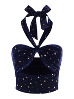 ZAFUL Débardeur Court Etoile Dorée en Velours à Col Halter M Bleu profond