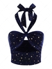 ZAFUL Débardeur Court Etoile Dorée en Velours à Col Halter S Bleu profond
