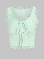 ZAFUL Débardeur Court Ouvert en Tricot en Dentelle Insérée avec Nœud Papillon M Vert clair