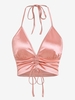 ZAFUL Débardeur Court Sanglé en Satin à Col Halter L Rose léger