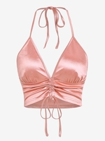 ZAFUL Débardeur Court Sanglé en Satin à Col Halter L Rose léger