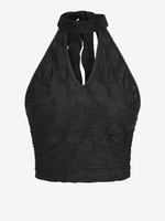 ZAFUL Débardeur Court Texturé à Dos Nu Semi-transparent à Col Halter S Noir
