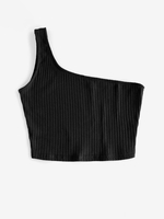 ZAFUL Débardeur Court Tricoté Côtelé à Une Epaule M Noir