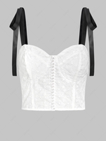 ZAFUL Débardeur Court Zippé à Epaule Nouée avec Fausse Perle M Blanc