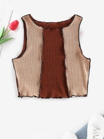ZAFUL Débardeur Cousu en Tricot en Blocs de Couleurs S Café