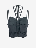 ZAFUL Débardeur Côtelé Superposé à Col Halter L Gris foncé