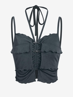 ZAFUL Débardeur Côtelé Superposé à Col Halter S Gris foncé
