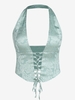ZAFUL Débardeur Fleur en Jacquard à Lacets à Col Halter M Vert clair