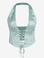 ZAFUL Débardeur Fleur en Jacquard à Lacets à Col Halter M Vert clair
