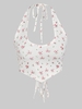 ZAFUL Débardeur Fleuri Côtelé à Lacets à Col Halter S Blanc