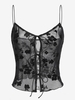 ZAFUL Débardeur Fleuri en Maille Transparente à Lacets M Noir