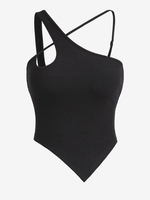 ZAFUL Débardeur Mouchoir Découpé à Col Asymétrique à Ourlet Hanky M Noir