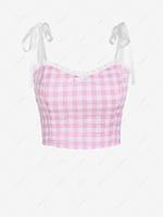 ZAFUL Débardeur Plissé à Epaule Nouée en Vichy à Volants S Rose clair