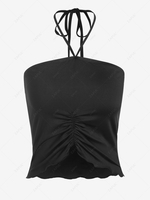 ZAFUL Débardeur Plissé Ouvert Au Dos à Col Halter S Noir