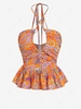 ZAFUL Débardeur Péplum Cachemire Imprimé à Ourlet Croisé à Col Halter M Orange foncé