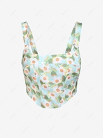 ZAFUL Débardeur Style Corset à Imprimé Fleur Anneau en O S Bleu clair