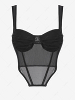 ZAFUL Débardeur Style Corset Bustier Transparent en Maille L Noir