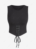 ZAFUL Débardeur Style Corset Côtelé à Lacets L Noir