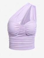 ZAFUL Débardeur Superposé en Maille à Une Epaule à Volants L Violet clair