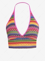 ZAFUL Débardeur Tricoté Zigzag Rayé Arc-en-ciel Ouvert Au Dos à Col Halter L