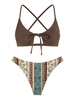 ZAFUL Ensemble Bikini Cheeky Bohème Découpé Lacé à Imprimé Fleuri S Café profond