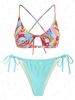 ZAFUL Ensemble Bikini Tanga Texturé à Lacets Motif Floral Taille unique Multi a