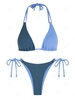 ZAFUL Ensemble de Bikini à Corde Texturé en Blocs de Couleurs à Col Halter L Bleu profond