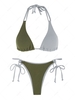 ZAFUL Ensemble de Bikini à Corde Texturé en Blocs de Couleurs à Col Halter L Vert