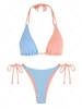 ZAFUL Ensemble de Bikini à Corde Texturé en Blocs de Couleurs à Col Halter S Bleu clair
