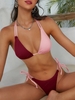 ZAFUL Ensemble de Bikini à Corde Texturé en Blocs de Couleurs à Col Halter S Rouge foncé
