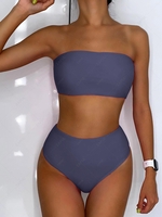 ZAFUL Ensemble de Bikini Bandeau à Taille Haute M Bleu gris