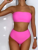 ZAFUL Ensemble de Bikini Bandeau à Taille Haute S Rose vif