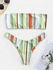 ZAFUL Ensemble de Bikini Bandeau Rayé à Coupe Haute L Vert clair