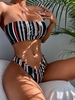 ZAFUL Ensemble de Bikini Bandeau Rayé à Coupe Haute M