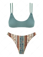 ZAFUL Ensemble de Bikini Bohème à Imprimé Ethnique à Double Bretelle Xs Vert