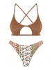 ZAFUL Ensemble de Bikini Bohème Cheeky Découpé Brillant à Imprimé Fleuri à Paillettes S Café