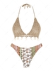 ZAFUL Ensemble de Bikini Bohème Cheeky Mélangé Assorti Fleuri Coquille Au Crochet à Frange S Café lumière