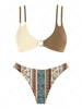 ZAFUL Ensemble de Bikini Bohémien Cheeky Ethnique Bicolore à Double Bretelle Xs Café lumière