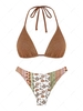 ZAFUL Ensemble de Bikini Cheeky Bohème Mélangé Assorti Brillant à Imprimé Fleur S Café lumière