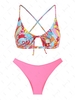 ZAFUL Ensemble de Bikini Cheeky Brillant Découpé Mélangé et Assorti à Imprimé Fleuri S