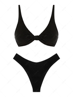 ZAFUL Ensemble de Bikini Cheeky Côtelé Noué Plongeant Xs