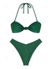 ZAFUL Ensemble de Bikini Cheeky Noué Brillant à Col Halter S Vert profond