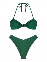 ZAFUL Ensemble de Bikini Cheeky Noué Brillant à Col Halter S Vert profond