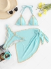 ZAFUL Ensemble de Bikini Cousu Côtelé à Col Halter Trois Pièces M Bleu clair