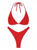 ZAFUL Ensemble de Bikini Côtelé à Jambe Haute L Rouge