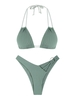 ZAFUL Ensemble de Bikini Côtelé Anneau en O à Bretelle Taille unique Vert