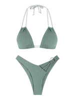 ZAFUL Ensemble de Bikini Côtelé Anneau en O à Bretelle Taille unique Vert