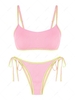ZAFUL Ensemble de Bikini Côtelé Cousu Noué à Côté Style Débardeur Xs Rose clair