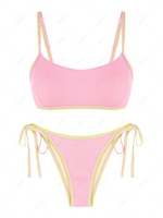 ZAFUL Ensemble de Bikini Côtelé Cousu Noué à Côté Style Débardeur Xs Rose clair
